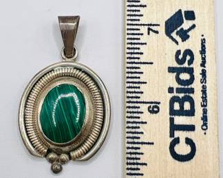 Sterling Silver Polished Malachite Pendant
