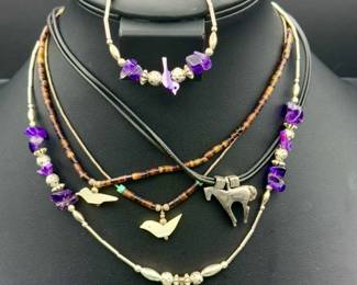 Jewelry Lot Feat Mother Of Pearl Horse Brooch

