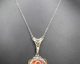Sterling Silver & Gold Vermeil Polished Stone Necklace
