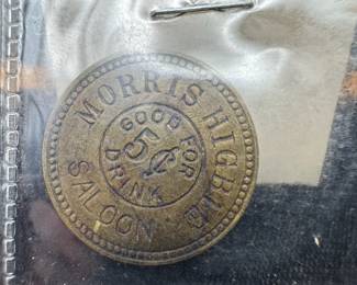 Morris Hibie Saloon “Good For 5c Drink” Double Overstamp On Reverse Coin
