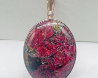 Large 2.25” Sterling Silver Purple Polished Stone Pendant
