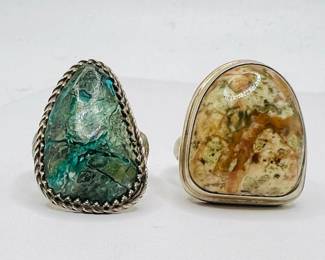 (2) Sterling Silver Polished Stone Rings
