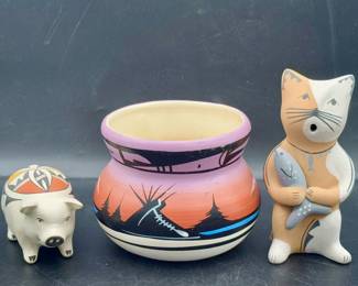 (3) Signed Native American Pottery Pieces
