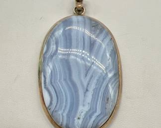 Blue Lace Agate 2.5” Sterling Silver Pendant
