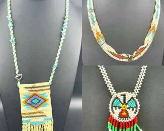 Beaded Fringe Bag & (2) Necklaces
