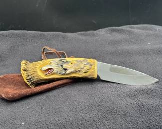 Antler Handle Carved Knife
