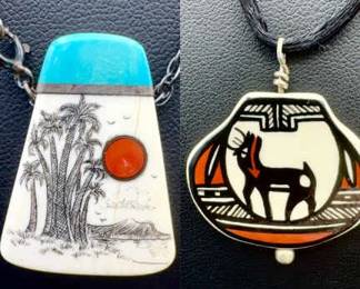 Bone & Signed Zuni Necklaces

