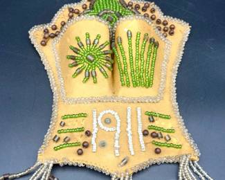 ANTIQUE NATIVE AMERICAN BEADED WALL HANGING MATCH HOLDER 1911
