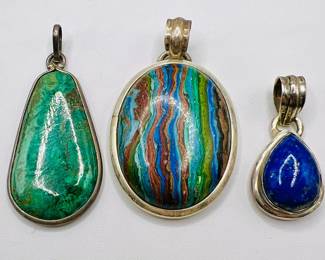 (3) Colorful Polished Stone Pendants ft. Rainbow Calsilica
