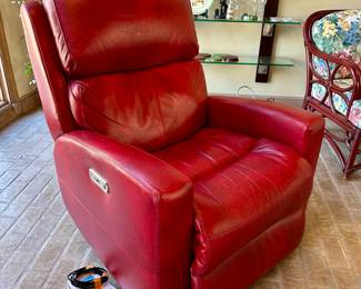 Power recliner can be plugged in to operate OR uses a rechargeable battery that will run for @6 months, therefore no cords needed! By Flexsteel. Power recline AND power headrest.