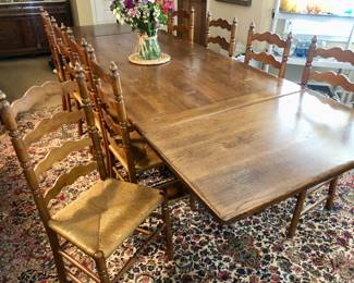 Classic rush ladder back chairs (10) with fabulous table