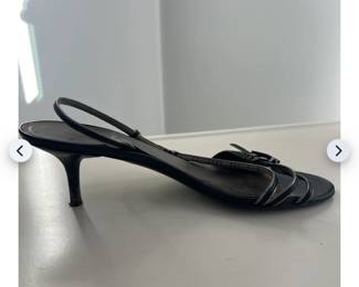 Salvatore Ferragamo size 9.5 Black and Bronze Leather Slingback 2 inch Heels
