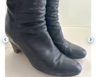 Aquatalia Black Leather Knee-High Boots with block heels size 40