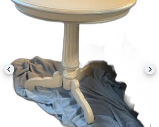 Round Pedestal Accent Table from Kellogg Collection white with light blue accents 30 h x 28 d