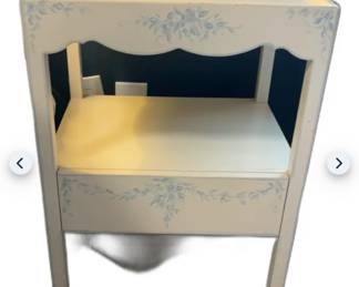 Vintage look from Kellogg Collection e with blue floral accents32 H x 20 x 10 one lower drawer Painted Side Tabl