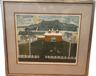 Ruth Ensign (1923-2008) - signed lithograph “Shenandoah Barn in Winter”