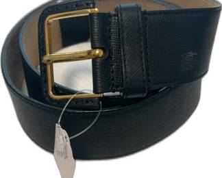 Prada Black Leather Belt with Gold Buckle