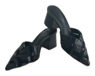 Charles and Keith Black Leather Weave Block Heel Mules- like new size 9