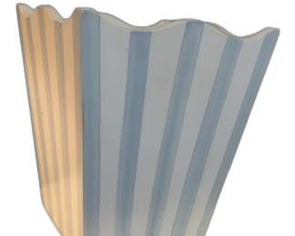 Blue and White Striped Wastebasket