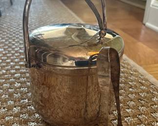 Vintage Silver Plate Ice Bucket with Tongs