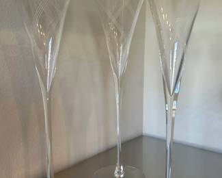 Set of 3 - Elegant Engraved Champagne Flutes