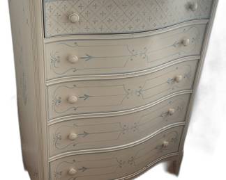 Kellog Collection White and Blue hand painted Chest of Drawers 49h x 35 w x 20 d