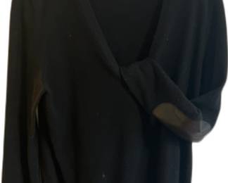 JOSEPH cashmere Black V-Neck Sweater with Elbow Patches