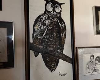 H2- $90 - Signed House etching black & white Owl