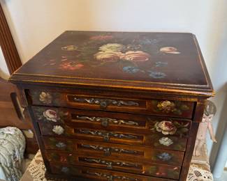 #27 - $100 - spool cabinet 36x17x13 painted with flowers
