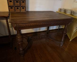 #2 - $380 -American oak desk with lion's head with wood stretcher 38x 21x28