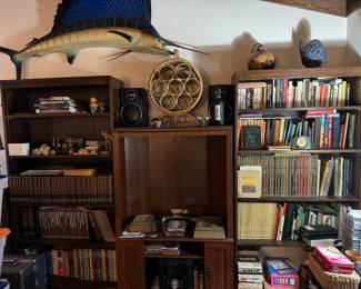 Two matching bookcases wood 37x12x72