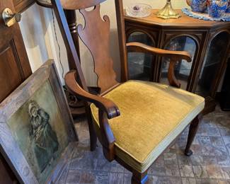 #56 - $480 - Temple-Stuart USA made Dining Table & 4 chairs & 2 armchairs -48" round - + (2) x 12" leave