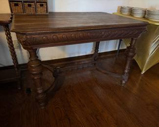 #2 - $380 -American oak desk with lion's head with wood stretcher 38x 21x28