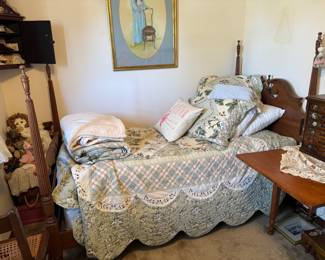 #25 - $220 - maple twin four poster bed with newer mattress