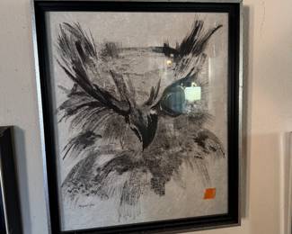 #11- $90 - Margaret Kirk signed black & white etching of an Owl