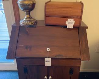 Small Wood Cabinet, Kalmar Designs Roll Top Storage Box, Vintage Lamp