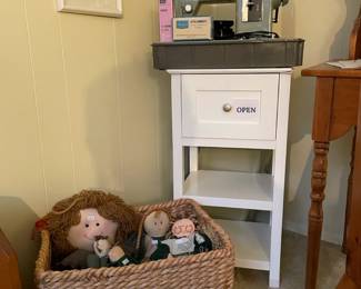 Baskets, Side Table, Vintage Dolls