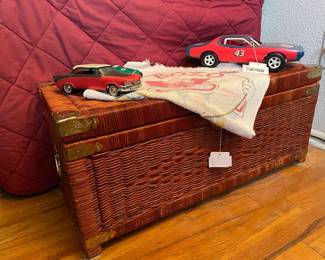 Wicker Storage Chest, Bozo the Clown Hand Towel, Vintage Car Model