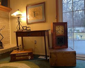 Vintage Clarks Two Drawer Spool Cabinet, Candle Stick Holders 