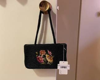 Beaded Purse with Embroidered Flower Purse