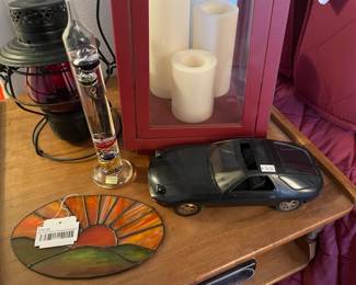 Stained Glass Sunset Hanging, VTG Handlan St. Louis Lantern, Decorative Thermometer