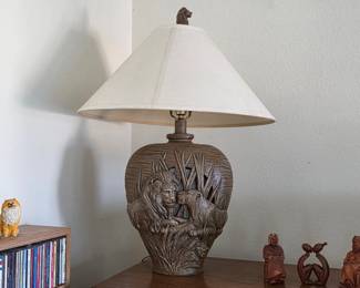 Hollywood Regency sculptural lion lamp