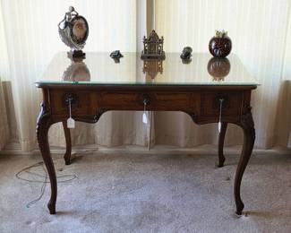Antique French Provincial leather top writing desk (with keys for every lock)