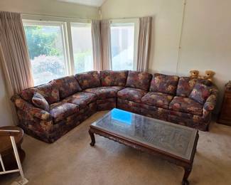 Sectional sofa and vintage Chinese hand carved 