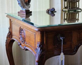 Antique French Provincial leather top writing desk (with keys for every lock)