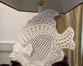 80s fish lamp filigree porcelain