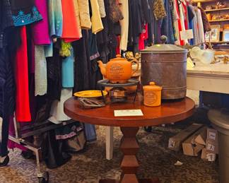 Vibtage Clothing, zig zag side table, Pottery and bronze