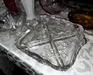 Pressed glass divided serving tray