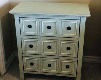 Pale green 3-drawer chest (or nightstand) 27”W, 15”D, 30.5”H