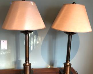 Pair of brass lamps (each 31” tall overall)